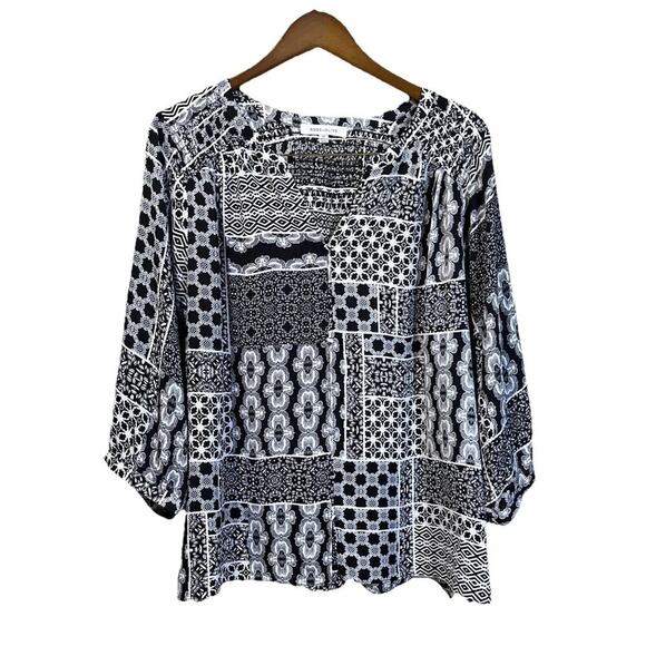 Rose & Olive Tunic Top Sz 1X Blouse Boho Patchwork Print Cottagecore Career - Picture 1 of 13